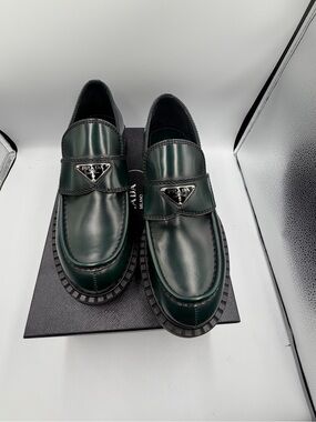 New PRADA Triangle Logo Loafer In Bosco $1,200 42